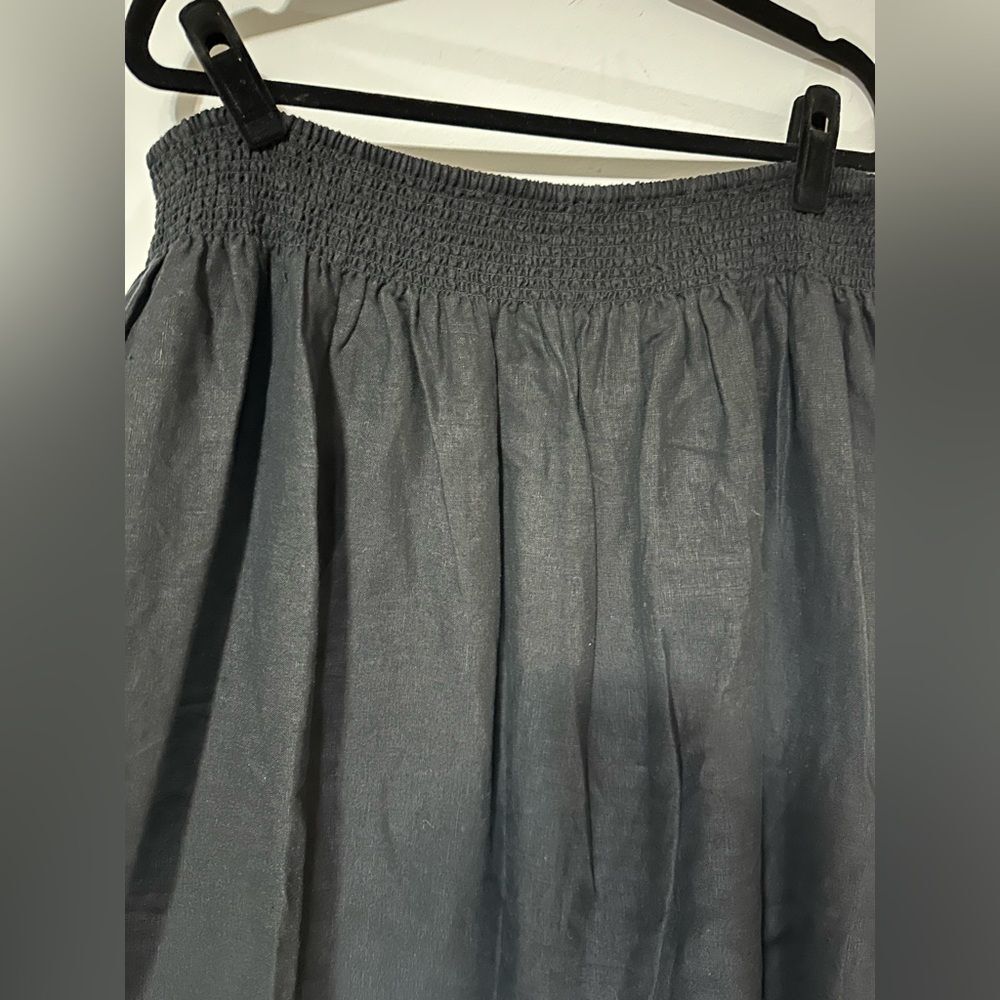 Chico’s Linen Embroidered Scallop Hem Skirt SZ 1 US 8 Elastic Waist Black - Picture 7 of 15